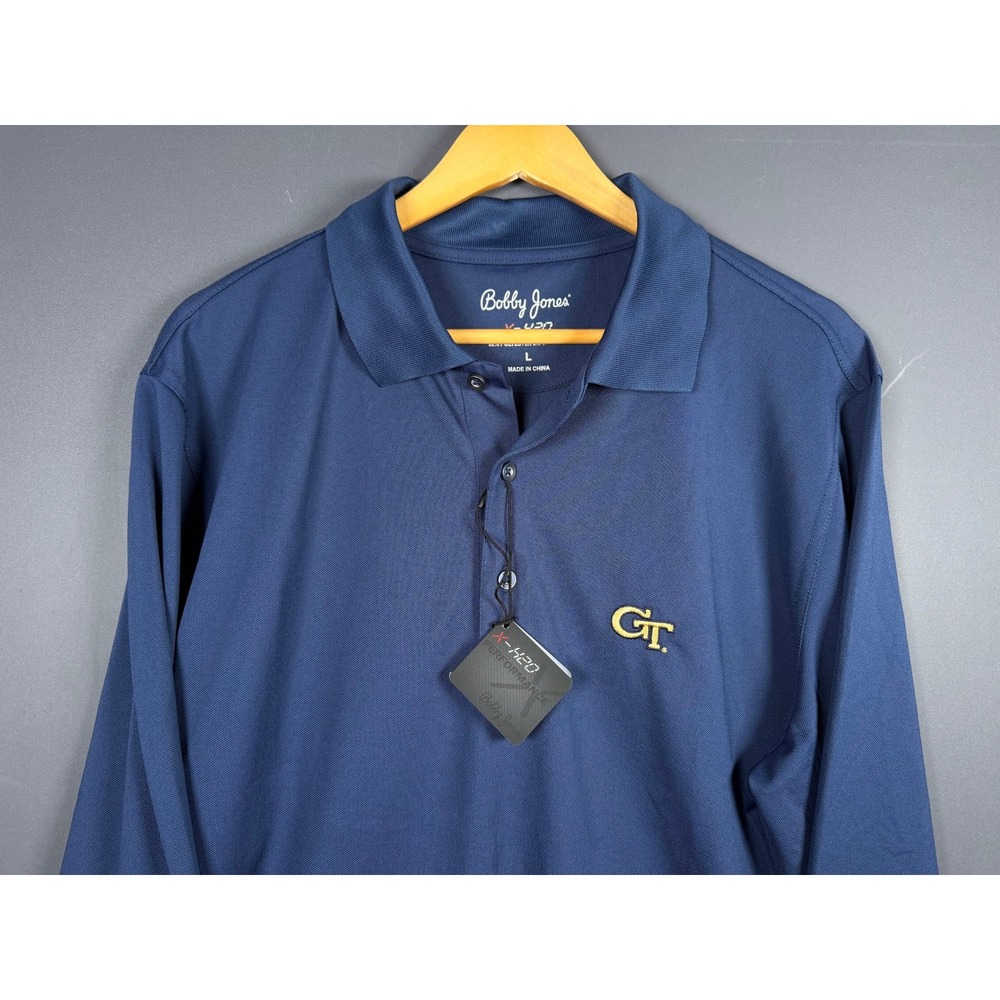 NWT Bobby Jones Georgia Tech Mens Large X-H20 Performance Long Sleeve Polo Navy